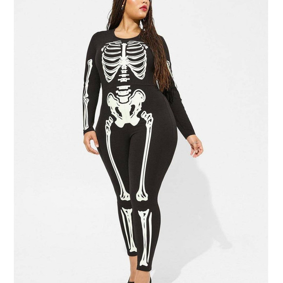 Torrid 2 (2X 18/20) Skeleton Glow In the Dark Halloween Costume Cosplay Bodysuit - Picture 1 of 4